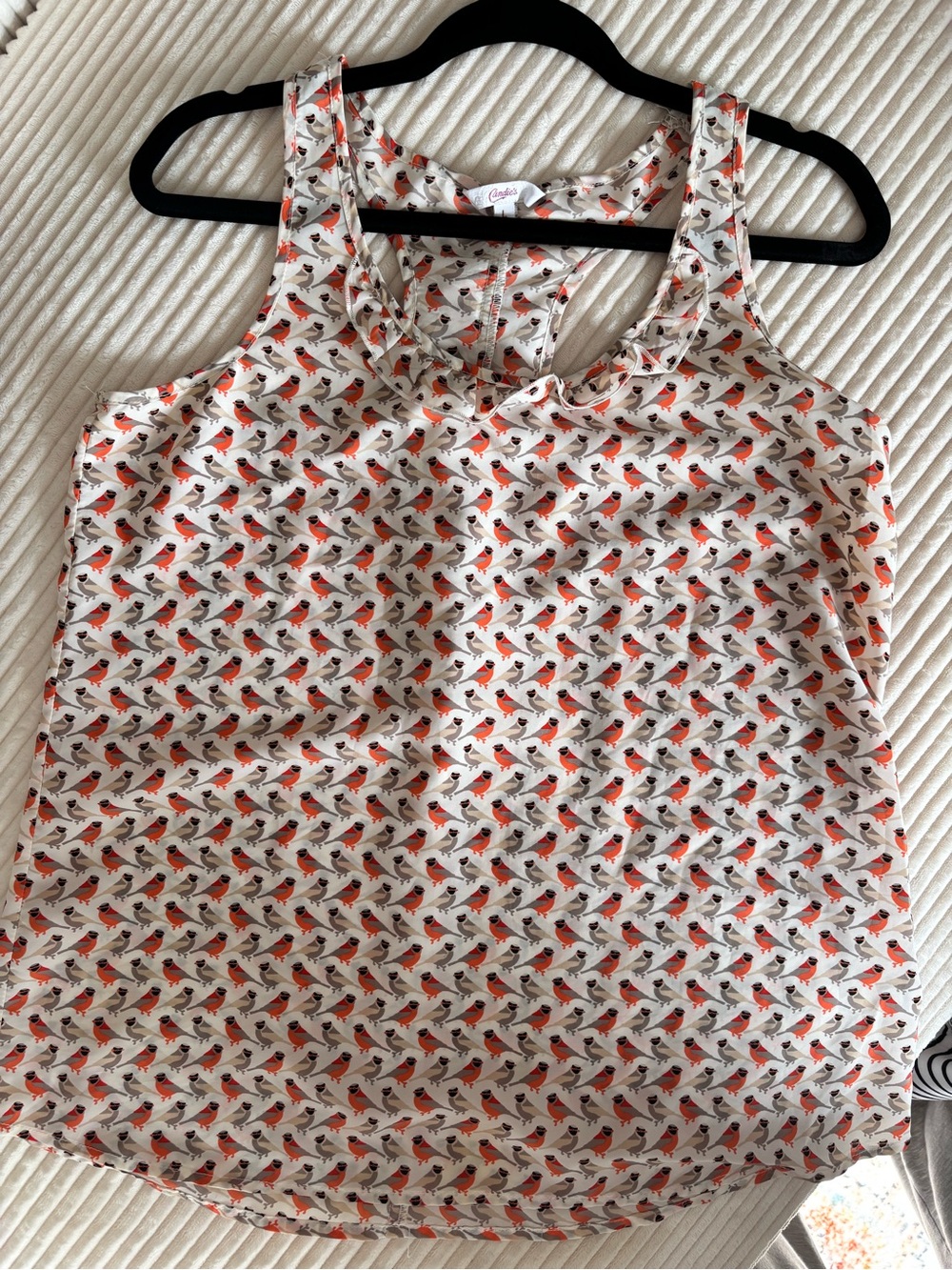 Candie's White Tank Top with Red and Black Bird Print